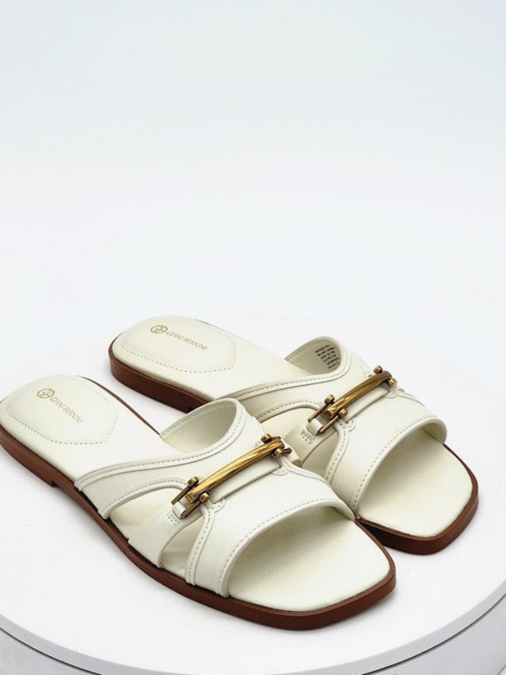 Giani Bernini Freya White Linen Gold Accent Slide Sandals Women Size 7 M New